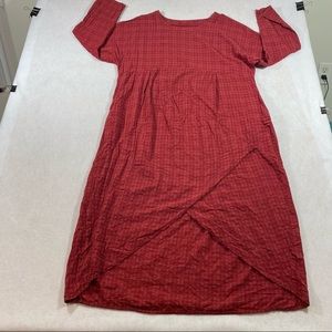 Pilgrim Cottage core Maxi asymmetrical Plaid  Red Dress Long  sleeve Poc…